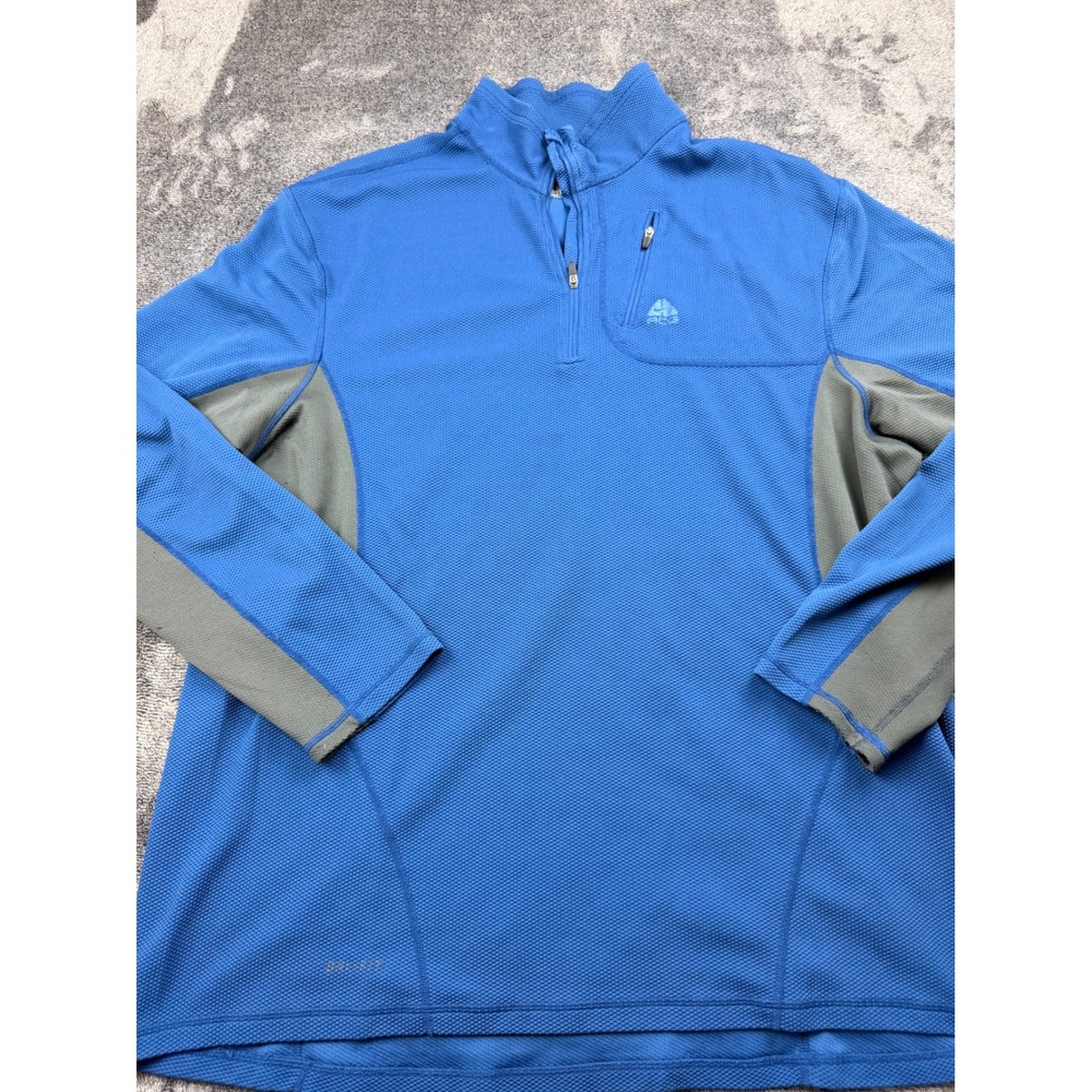 Nike ACG Dri-FIT Mens XXL Blue Grey 1/4‎ Zip Pullover Waffle Knit Hiking Shirt